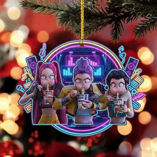 Discover Kpop Demon Hunters Ornament, Custom Huntrix Christmas Ornament, Funny Rumi Zoey Mira KPDH Ramen Scence, Christmas Gifts For Kpop Fan