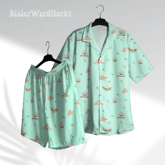 Discover Rowlet Hawaiian Shirt Men’s Short Sleeve Aloha Shirt Holiday Anime Hawaii Shirt