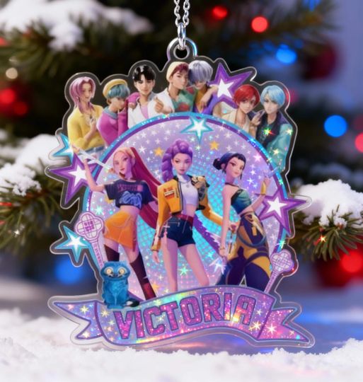 Discover Holographic Custom Huntrix Acrylic Ornament with Name, Personalized Kpop Demon Hunter Ornament, Gift Decor for Huntrix Fan
