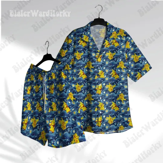 Pika Starry Night Hawaiian Shirt and Shorts Electric Type Aloha Set