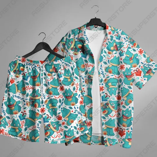 Discover Munchlax Hawaiian Button-Up Shirt, Japanese Anime Hawaii Shirt