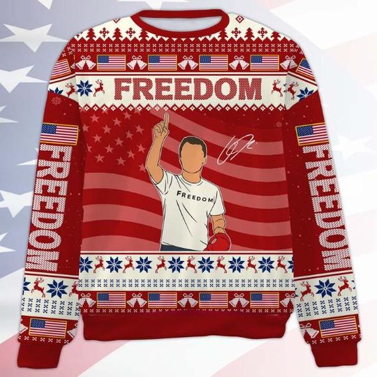 Freedom Charlie Kirk Ugly Sweashirt, A True Patriot Charlie Kirk Christmas All-Over-Printed Sweatshirt Gift For Fans