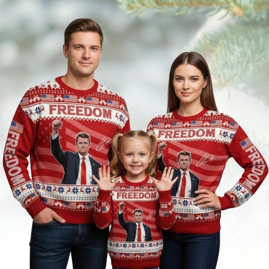 Freedom Charlie Kirk Ugly Sweater, Funny Political Christmas Sweatshirt, Patriotic Pullover For Him, USA 250 Years Christmas Gift