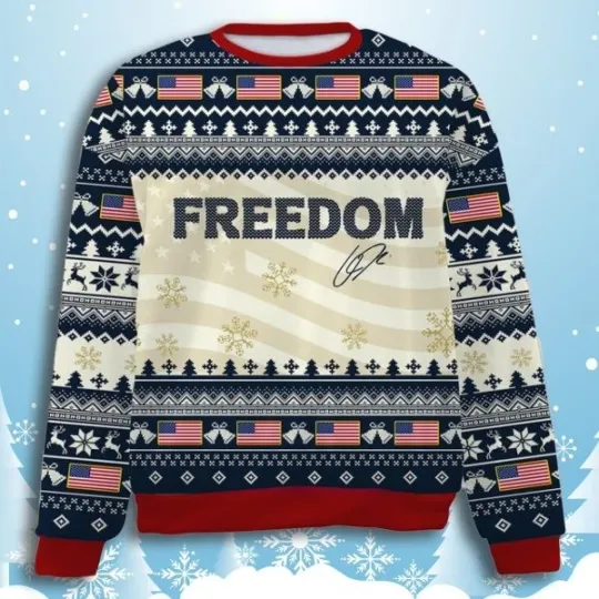 Freedom Charlie Kirk Signature Ugly Christmas Sweater