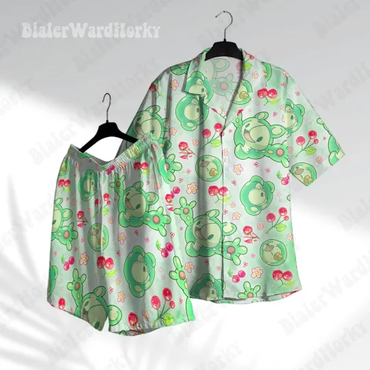 Reuniclus Hawaiian Shirt with Print, Button-Up Short Sleeve Shirt for Men