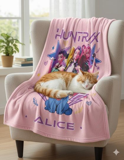 Discover Custom Huntrix Demon Hunters Blanket,Kpop Demons Hunters Blanket,Personalized Anime Blanket,Personalized Huntrix,Demon Hunters Anime Blanket