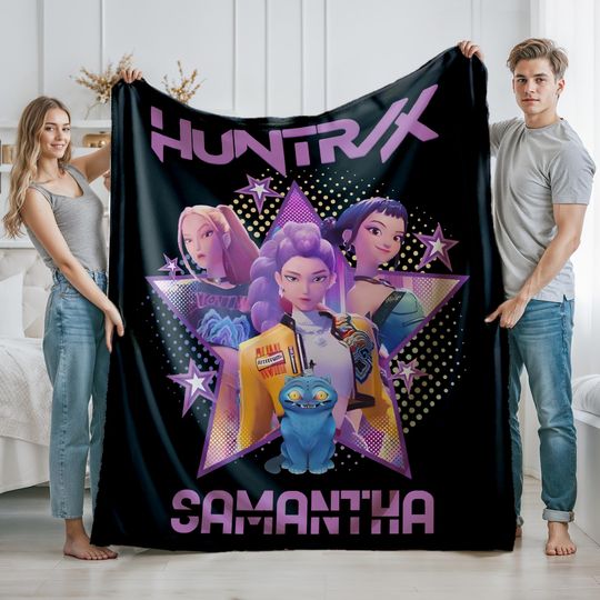 Discover Kpop Demon Hunters Custom Blanket, Kpop Fun Gift, Cozy K-Pop Demon Hunters Huntrix Blanket, Anime Inspired, Cute Huntrix Inspired Blanket