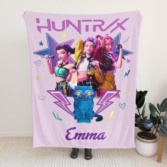 Discover Custom Huntrix Blanket with Name, Personalized Kpop Demon Hunter Blanket, Custom Huntrix Blanket, Kpop Fun Gift, Kpop Huntrix fan Gifts