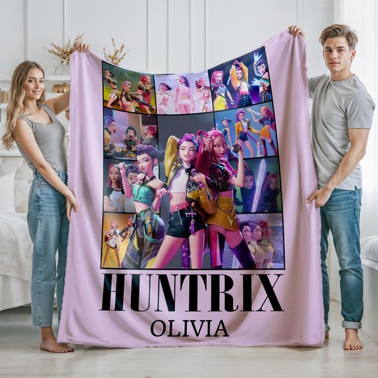 Personalized Blanket With Huntrix Theme, Kpop Demon Hunter Plush Blanket, Custom Huntrix Rumi, Mira, Zoey Blanket, Gift for Huntrix fans