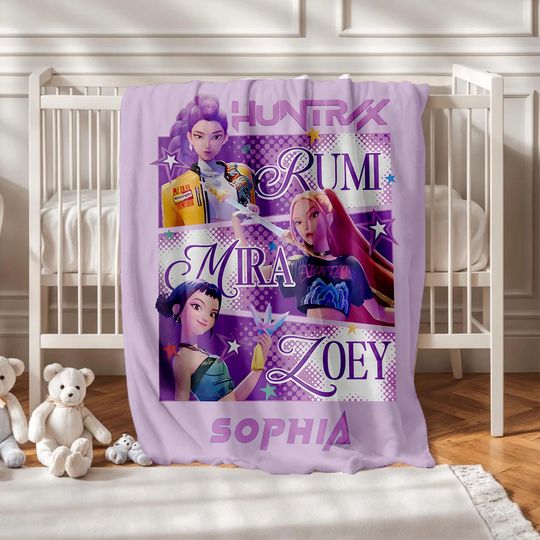Discover Custom Name K-Pop Demon Hunters Blanket,Cute Anime-Inspired for Fans, Personalized Huntrix Design, Fun Gift for K-Pop Lovers