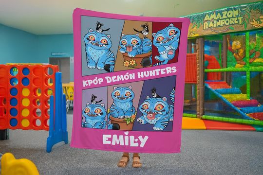 Discover Personalized Kpop Demon Blanket Gift, Custom Blue Cat Anime, Kids Room Decor, Playroom Gift, Cozy Soft Blanket for Children & Fans