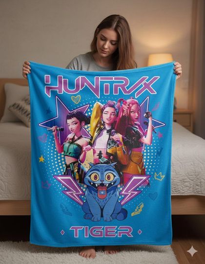 Discover Kpop Demon Hunter Personalized Blanket,Kpop Demon Huntrix Gift,Huntrix Demon Hunter Custom Blanket,Rumi Mira Zoey Blanket, Custom Blanket