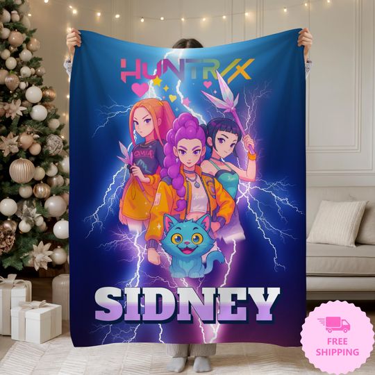 CUSTOMIZABLE BLANKET Huntrix Blanket: K-Pop Inspired Plush Blanket, Gift for Niece, Kpop Demon Hunters Merch