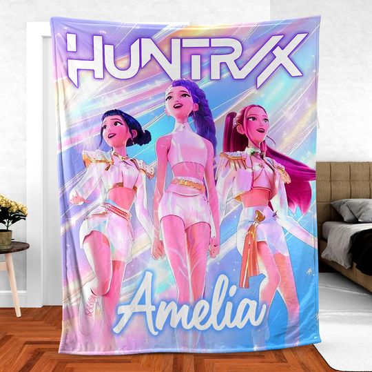 Discover Personalize Name Cute Demon Hunter Custom Plush Blanket, Custom Huntrx Rumi, Mira, Zoey Blanket, Gift for Huntrx Fans