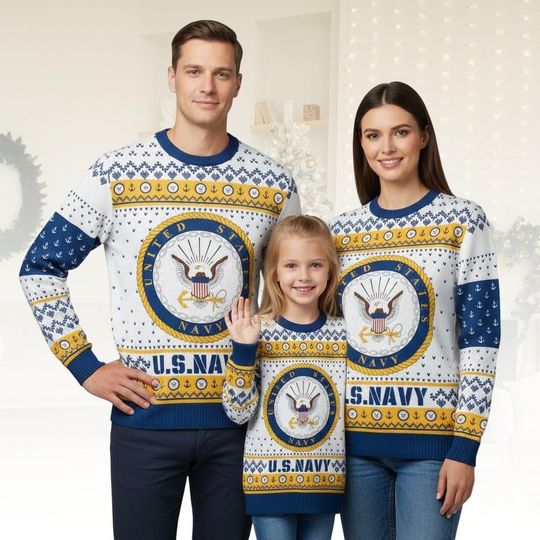 US Navy 250th Years USA Ugly Christmas Sweater, Anchor Pattern Military Sweater, Navy Veteran Christmas Gift For Men Women