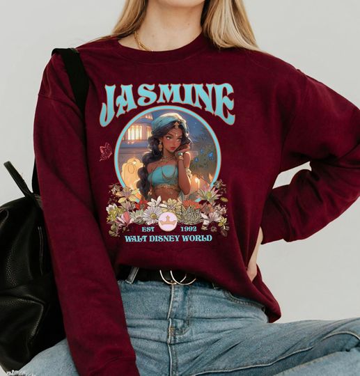 Discover Disney Aladdin Princess Jasmine Floral Sweatshirt, Disney Princess Jasmine Sweatshirt, Disneyland Princess Girl Trip, Disney Besties Gift