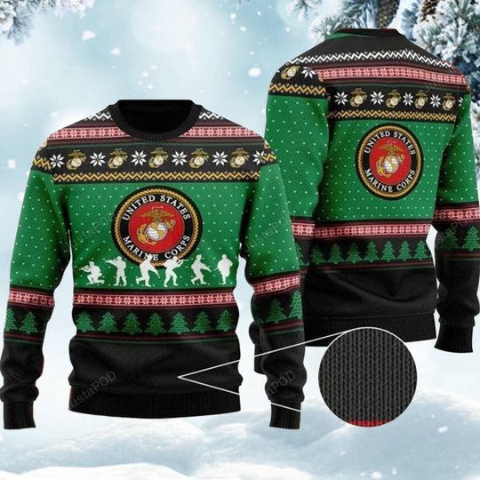 Military Christmas Sweater, Green Soldier Silhouette Holiday Jumper, Patriotic Knit Pullover with Emblem Pattern,Festive Winter Gift for Him