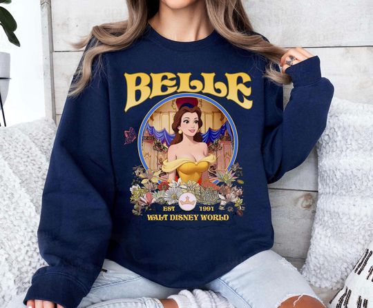 Discover Disney Beauty and The Beast Princess Belle Floral Sweatshirt, Disney Princess Belle Sweatshirt, Disneyland Princess Girl Trip