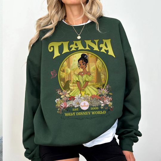 Discover Disney Princess and The Frog Princess Tiana Floral Sweatshirt, Disneyland Tiana's Bayou Adventure Sweatshirt, WDW Sweatshirt