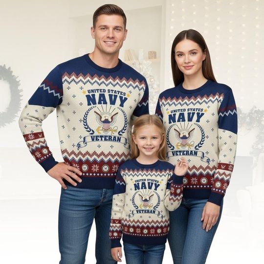 Discover U.S. Navy Veteran 250th Years USA Ugly Christmas Sweater, Military Patriotic Sweater, Veteran Holiday Knitted Pullover, Christmas Gift
