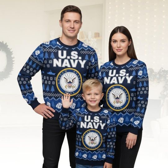 U.S. Navy 250th Years USA Ugly Christmas Sweater, Military Patriotic Sweater, Navy Holiday Knitted Pullover, Christmas Gift