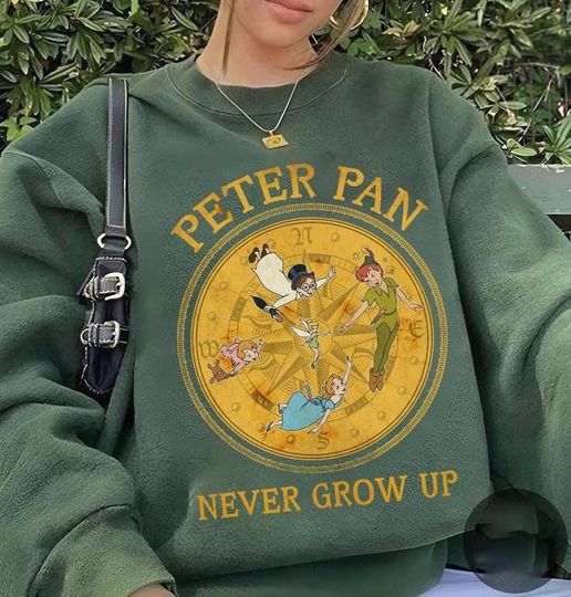 Discover Disney Peter Pan Flying Never Land Compass Retro Sweatshirt, Peter Pan Never Grow Up Sweatshirt, Disney Family Sweatshirt, Disneyland Peter Pan's Flight