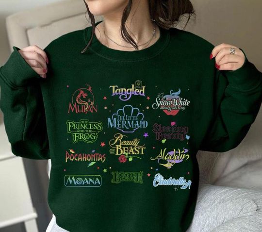 Discover Disney Princess Movie Logo Vintage Sweatshirt, Disney Besties Gift, Disneyland Princess Girl Trip, WDW Trip Tee, Aurora Cinde Sweatshirt