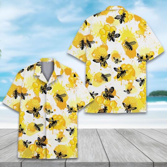 Discover Bees and Honeycomb Hawaiian Shirt - Summer Beach Clothing