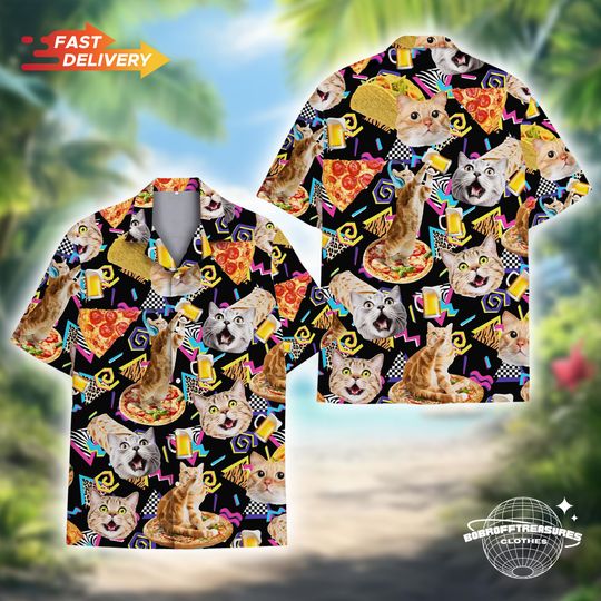 Discover Cat Beer Pizza Hawaiian Shirt