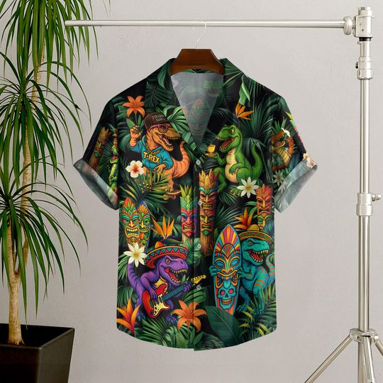 Discover Dinosaur Tropical Hawaiian Shirts for Men and Women