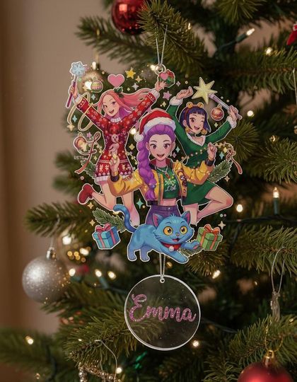 Custom Huntrix Demon Hunter Arcylic Ornament, Custom Kpop Idol Demon Hunter Ornament, 2025 Christmas Ornament, Custom Ornament