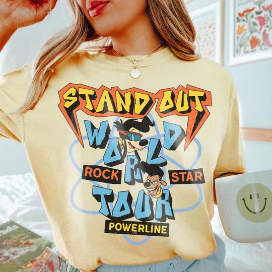 Discover Disney A Goofy Movie Stand Out World Tour Powerline and Max Goof T-Shirt, Disney World Tour Birthday Shirt, Disney Trip Matching Family Tee