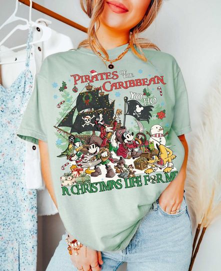 Discover Disney Mickey and Friends Pirates Of The Caribbean Christmas Shirt, Disney Pirates Night Xmas Shirt, Disney Family Christmas Cruise Tee