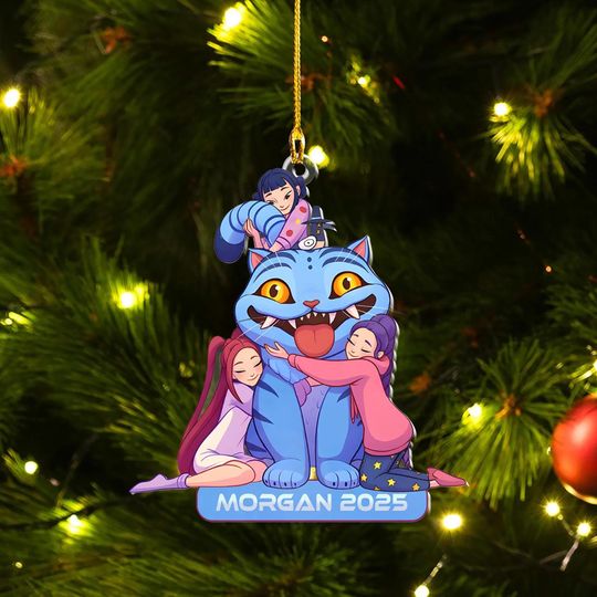 Discover Kpop Demon Hunters Tiger Hug Personalized Acrylic Ornaments, Derpy The Tiger And Bird Demon Hunter Tiger Orm, Tiger Kpop Movie Fan Christmas