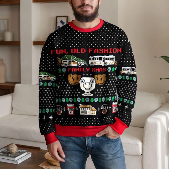 Discover Fun Old Fashion Family Xmas Ugly Sweater, Funny Retro Christmas Vacation Sweatshirt, Ugly Christmas Sweater for Men Women Holiday Parties