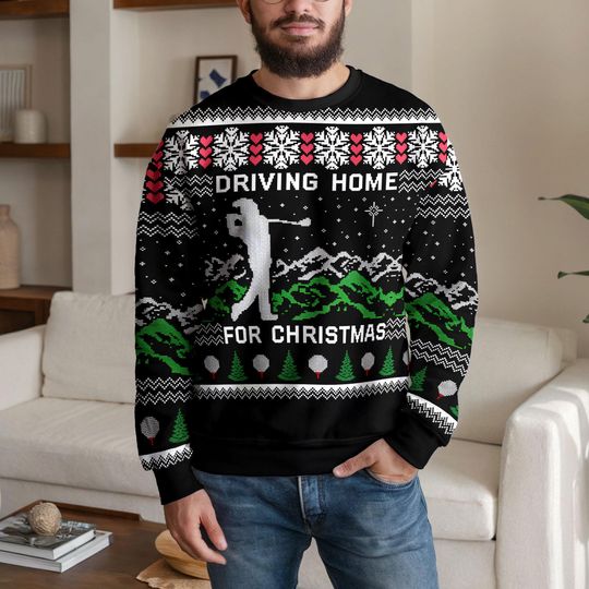 Discover Driving Home For Christmas Golf Ugly Sweatshirt, Funny Golfer Ugly Christmas Sweatshirt, Holiday Gift For Golf Lovers Men And Women