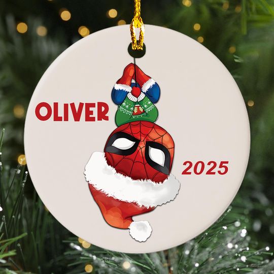 Personalized Santa Claus Spiderman Christmas Ornament, Superhero Xmas Tree Decor