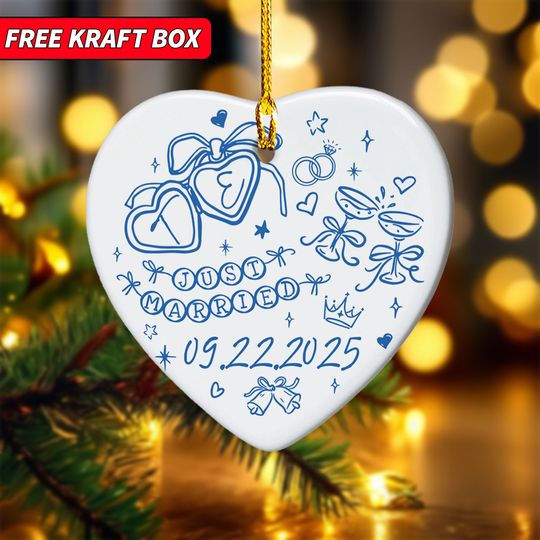 Discover Just Married Wedding Gift Ornament, Personalized First Christmas Keepsake