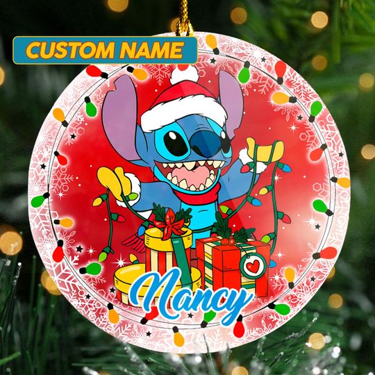 Discover Personalized Stitchmas Ceramic Christmas Ornament, Blue Monster Customized 2025 Christmas