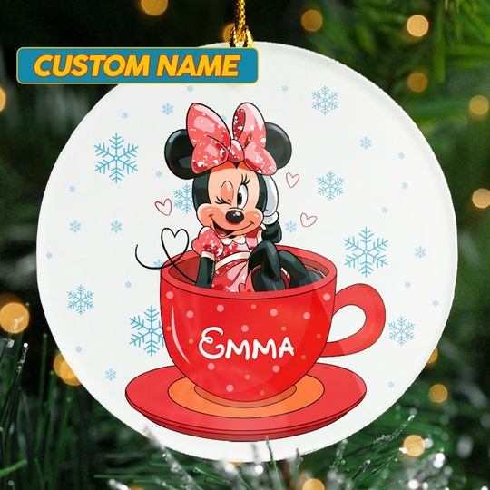 Discover Personalized Mouse Tea Cup Christmas Ornament, Cute Mouse Girl Xmas Ceramic Ornament