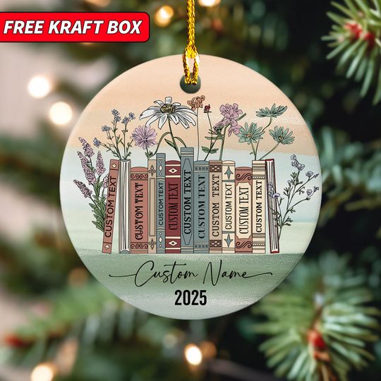 Discover Personalized Floral Books Ornament, Favorite Bookshelf Coffee Ornament