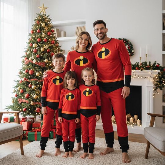 Incredibles Family Christmas Pajamas, Superhero Long Sleeve Pajamas Set, Xmas Holiday Gift