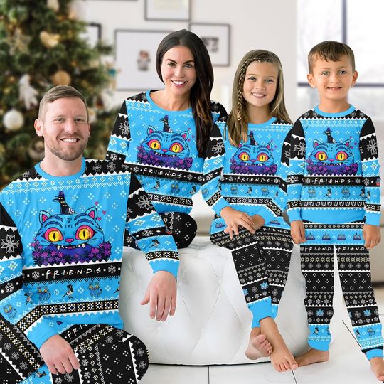 Blue Tiger Santa Family Christmas Pajamas, Tiger Kpop Xmas Long Sleeve Pajamas, Demon Hunter Movie Loungwear Holiday Gift