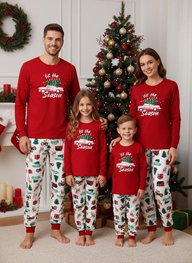 Tis the Season Family Christmas Pajamas, Holiday Loungewear Pajamas Set, Festive Xmas Gift