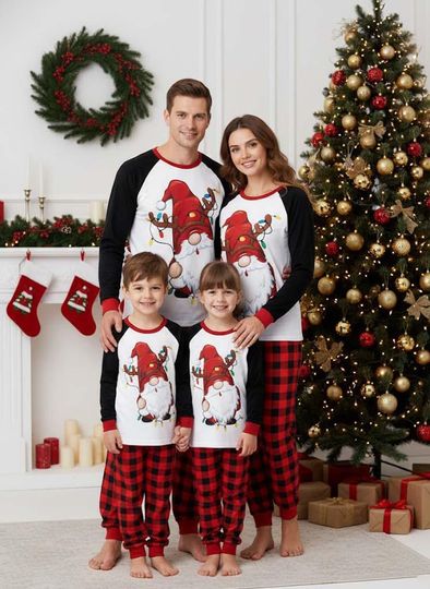Discover Santa Family Christmas Pajamas, Reindeer Plaid Pajamas Set, Xmas Holiday Gift