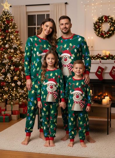 Discover Reindeer Family Christmas Pajamas Set Xmas Holiday Gift