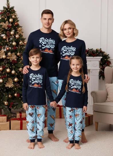 Racing Family Christmas Pajamas Snow Long Sleeve Pajamas Set Xmas Holiday Gift