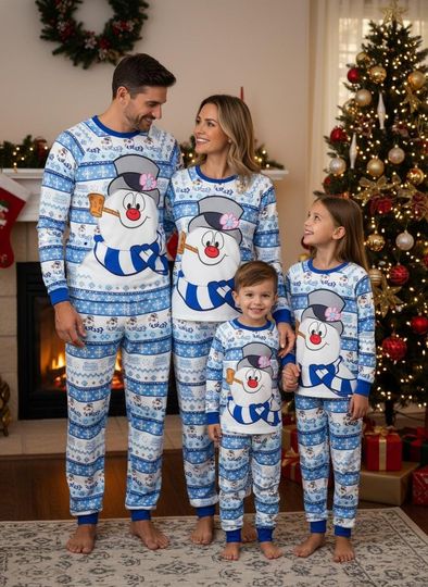 Frosty the Snowman Family Christmas Pajamas, Snowman Long Sleeve Pajamas Set, Festive Xmas Holiday Gift
