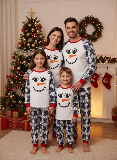Discover Snowman Family Christmas Pajamas, Festive Long Sleeve Pajamas Set, Holiday Gift