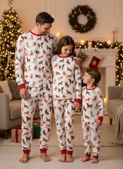 Discover Dog Pattern Family Christmas Pajamas Fun Holiday Pajamas Set Xmas Gift